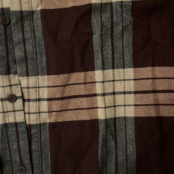 Helmut Lang Mens Burgundy Plaid Flannel Long Hem Button Down Shirt - Picture 4 of 7